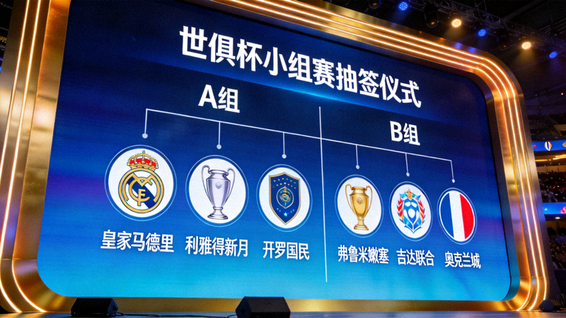 世俱杯小组赛抽签仪式现场大屏幕画面
